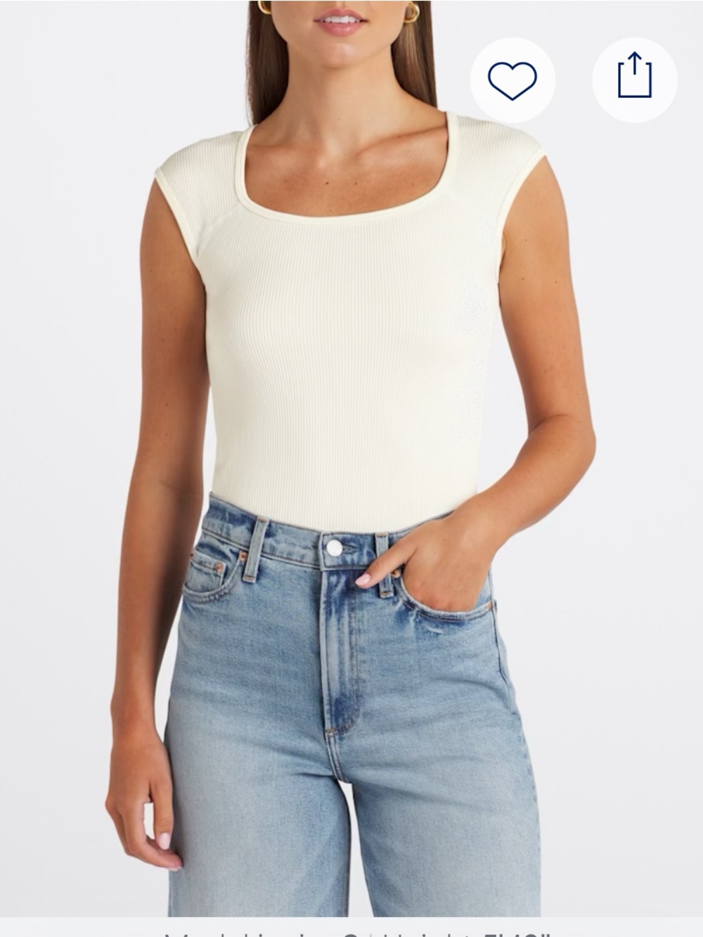 nine britton Cream Square-Neck Ribbed cap sleeve stretch top